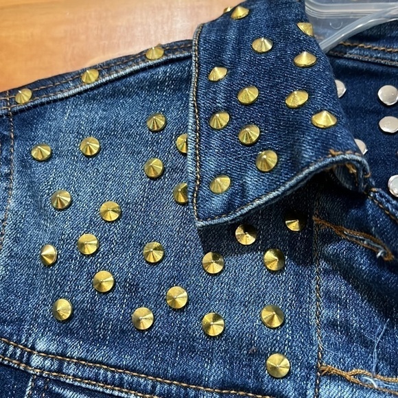 Point 5 Gold Studded Denim Jean Jacket XS - Picture 2 of 8